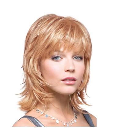 Creamily Short Wig for Women Pixie Cut Wig Shaggy Layered Fluffy Wig 80s Mullet Rocker Wigs for Women Synthetic Short Hair Wig with Bangs Rose Golden Blonde B-Rose Golden Blonde