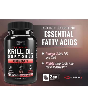 Antarctic Krill Oil 1000mg (120 Softgels) with EPA, DHA & Astaxanthin - Omega 3 Supplement for Joint, Brain & Heart Support - 120 Count - Buy Online on GoSupps.com