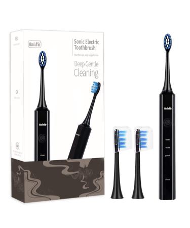 Bahfir Electric Sonic Toothbrush Ergonomic Design with 3 Modos 2 Minutes Smart Timer Rechargeable 1 Time Charge for 30 Days with 3 Brush Heads Replacement Portable for Home and Travel Adults Kids Black