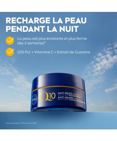 NIVEA Q10 Energy Night Cream Radiance Booster (1x50 ml) anti-wrinkle cream enriched with pure Q10 & Vitamin C anti-aging cream for a radiant complexion energizing face cream for dull and tired skin - Buy Online on GoSupps.com