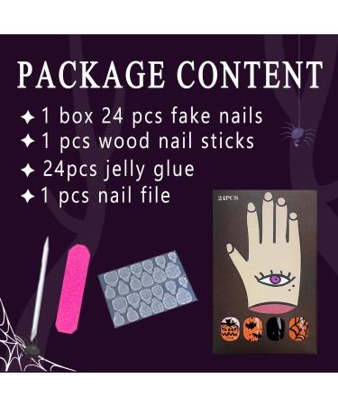 Buy Medium Almond Press on Nails - 24PC Glossy 3D Fake Nails with Flowers Rhinestones & Pearl Chain | Reusable Halloween Nail Kit for Women - Buy Online on GoSupps.com