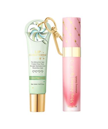 dPois Lip Balm and Oil Set 2-Pack Frosted Peppermint for Daily Hydration Invigorating Scent & Nourishing Care Pink Green One Size One Size Pink Green