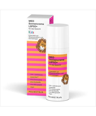 Phametra med sunscreen LSF 50+ kids |Very high protection in allergic and recommended skin | without Octocrylene |UVA + UVB protection |Waterproof | without fragrances |Vegan | without microplastics |50ml children - Buy Online on GoSupps.com