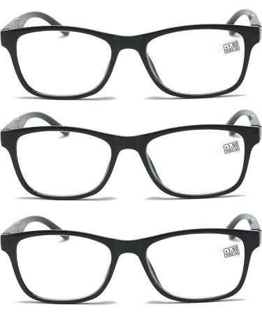 Kokobin 3-Pack Reading Glasses for Men & Women - Fashionable Black Computer Glasses with Comfortable Spring Hinges +1.5 Diopter - Buy Online on GoSupps.com