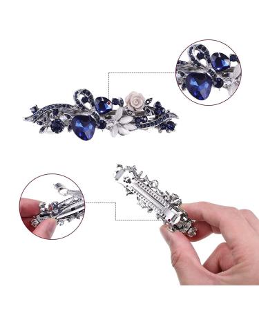 Buy 4-Piece Retro Rhinestone Hair Clips for Women | Vintage Crystal & Alloy Spring French Hair Accessories (Silver + Blue) - Buy Online on GoSupps.com