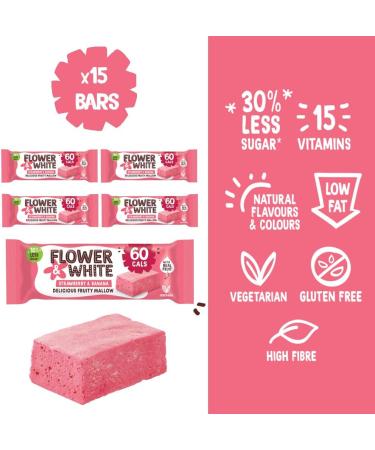 Flower & White Strawberry & Banana Fruit Fruity Mallow Bars Low Calorie 59 Calories Per Bar Made With Real Fruit Vegetarian Gluten-Free 30% Less Sugar High In Fibre Low In Fat 15 x 35g - Buy Online on GoSupps.com