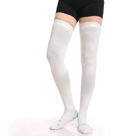 Doc Miller Thigh High Anti-Embolism Compression Socks - White 15-20mmHg Support Hose for Women & Men - Large - Buy Online on GoSupps.com