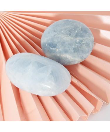 Orientrea Celestite Palm Stone - Set of 2 | Healing Crystal Worry Stone for Pocket Energy | Smooth Celestite - Buy Online on GoSupps.com