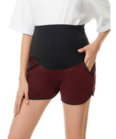 Love2Mi Women's Maternity Tights Leggings Versatile Comfy Pants Stretch Pregnancy Trousers S Black/ Wine Red