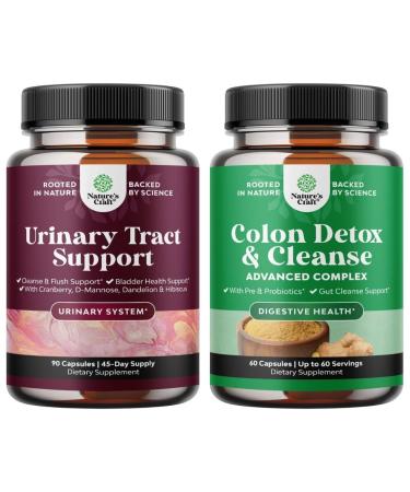 Bundle of D Mannose Capsules for Urinary Tract Health with Cranberry Juice Powder & Dandelion and Colon Cleanser & Detox - Lactobacillus Acidophilus Probiotic Supplement - Psyllium Husk Capsules