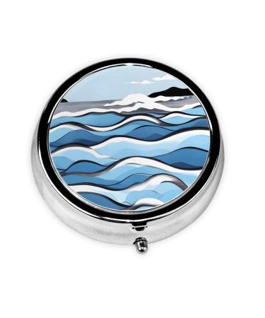 Waves Lapping at The Rocksround Pill Box 3 Compartment Round Pill Box Organizer #Portable Travel Pill Box for Traveling.