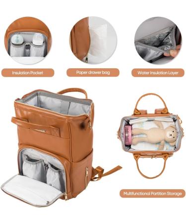 Ziosinm Leather Baby Wrap Backpack - Multifunctional Waterproof Diaper Bag for On-The-Go - Stylish Brown PU Design - Buy Online on GoSupps.com