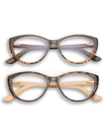 Cat Eye Reading Glasses for Women,GINGEREYE 2-Pack Fashion Ladies Blue Light Reader +1.0,Anti Glare Eyeglasses W/Spring Hinge Brown & Turquoise 1.0 X