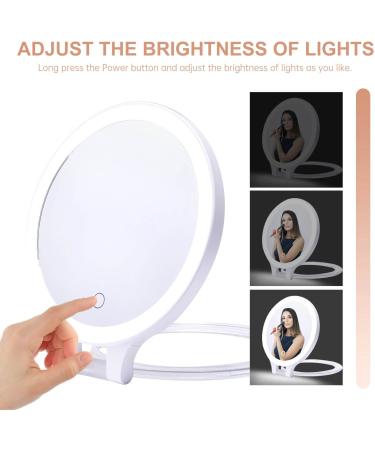 Foldable Double Sided Tabletop Mirror - Rechargeable Lighted Magnifying 10X and 1X Mirror with 3 Colors Light - Adjustable Foldable Handle for Makeup/Travel - 07x08inches - Buy Online on GoSupps.com