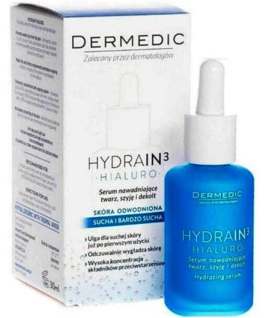 PREMIUM Hyaluronic Acid Anti Ageing and Anti Wrinkle Serum For Face Neck and Decolletage - Clinical Strength (15% HA) For day and night use. Ideal as make-up base. Hypoallergenic with Thermal Water. Dermedic Hydrain3 Hialuro - Buy Online on GoSupps.com