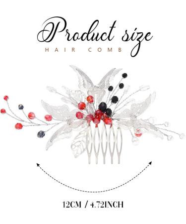 Edary Bride Wedding Hair Comb Silver Butterfly Headpiece Blak Bead Wedding Side Comb Leaf Bridal Hair Accessories for Women and Girls - Buy Online on GoSupps.com