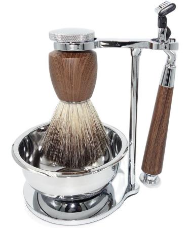 Premium Lefeda Simply Men's Shaving Brush Set - 3 Natural Hair Brushes & Stainless Steel Foam Cup Holder 13x14cm Silver - International Shipping Available - Buy Online on GoSupps.com