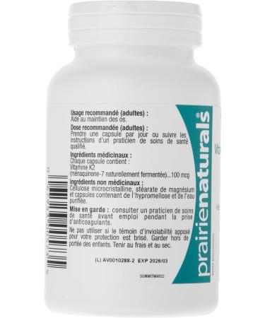 Prairie Naturals Vitamin K2 Mk-7 100mcg helps in the maintenance of bones - 120 Vegan capsules Unflavored 120 count (Pack of 1) - Buy Online on GoSupps.com