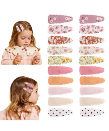 JIAHANG 20Pcs Baby Girls Floral Print Hair Clips in Pair  Non Slip Hairpins Cotton Snap Hair Barrettes Thin Thick Hair Accessories for Toddlers Teens School Girls(color A)
