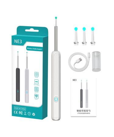 Wireless WiFi Ear Pick Otoscope Camera Borescope Luminous Ear Wax Cleaning Teeth Visible Elimination Wax Spoon White 145mm