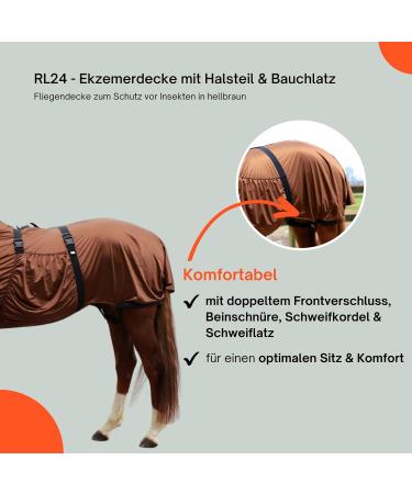 RL24 Eczema Ceiling for Horses | Light Brown | Protective Flying Sheet with Neck & Abdomen | Fine-Meshed Double Closure & Leg Cords | 115cm - Buy Online on GoSupps.com