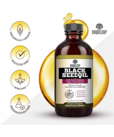 DAWNLOOP Black Seed Oil Organic Cold Pressed (8oz)- 100% Pure High Thymoquinone Nigella Sativa Black Cumin Oil for Immune Support Brain Function Digestion Joint Mobility Gluten Free Non GMO - Buy Online on GoSupps.com