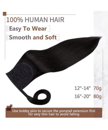 Runature Real Hair Braid Extensions - Natural Black 50cm Long Ponytail | 80g Human Hair #1B - Buy Online on GoSupps.com