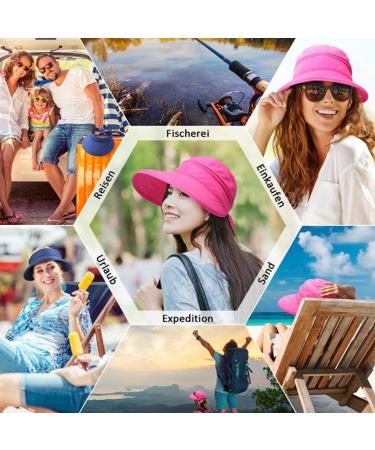 Yamitora Women's Sun Hat - UV Protection Zippered Visor 2-Piece Set for Beach Golf Travel - Outdoor Summer Hats in Marine Blue & Rose Red - Buy Online on GoSupps.com