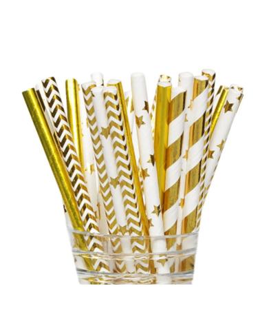 Molieeigin 300PCS Biodegradable Gold Paper Straws Bulk Straws for Birthday Wedding Baby Shower Celebrations and Supplies