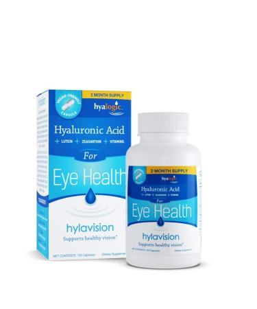 Hyalogic HylaVision Eye Health Supplement - Hyaluronic Acid, Lutein and Zeaxanthin Supplements Contains Eye Vitamins A, C, E, and Zinc Soothe Tired Eyes (120 Capsules)