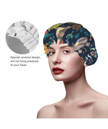 Cute Forest Animals Printing Shower Cap - Reusable & Waterproof for Women | Double Layer Bathing Hair Cap for Spa & Salon - Buy Online on GoSupps.com