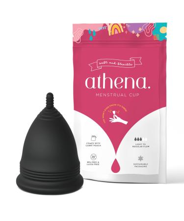 Athena Menstrual Cup - The Original Softer Reusable Period Cup Made for Comfort - Perfect Menstruation Cup for Beginner to Experienced Users - Easy to Use Tampon and Pad Alternative Large (Pack of 1) Solid Midnight Black