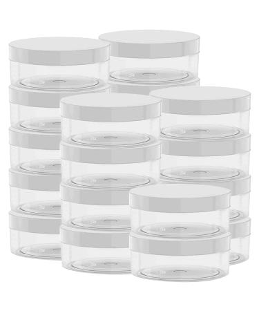 20 Pcs 1 Ounce Plastic Jars Containers Round Screw Lids Cosmetic Jars Leak Proof Clear Containers for Cosmetic, Salves, Balms, Lip Balm or Others, White Lids