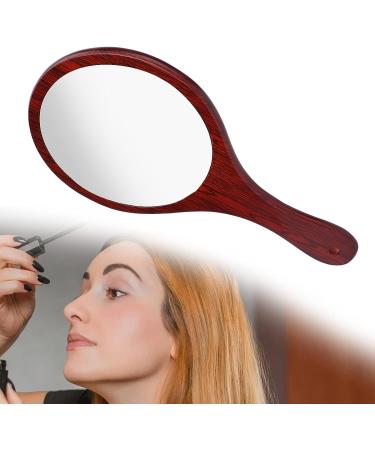 Vintage Wooden Handle Hand Mirror - Red Handheld Vanity Mirror for Hairdressing, Makeup, and Grooming - Buy Online on GoSupps.com
