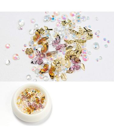 WOKOTO 3D Butterfly Nail Art Decoration Set in Flat Black, Gold Nail Studs and Rhinestones Charms for Women - Manicure Jewelry Kit with Tweezers and Picker Pencil - Buy Online on GoSupps.com