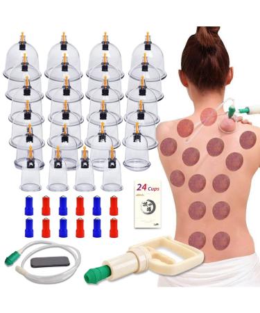 Cupping Set 24 Cups Hijama Cupping Therapy Set with Pump Vacuum Suction Cups for Body Cellulite Cupping Massage Back Pain Relief, Chinese Acupoint Physical Cupping Therapy 24 Count (Pack of 1)