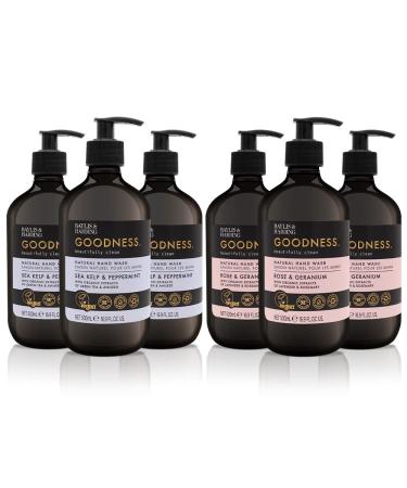 Baylis & Harding Goodness Hand Wash Bundle: 3 x 500 ml Sea Kelp & Peppermint & 3 x 500 ml Rose & Geranium (6 bottles) - Vegan Friendly 500.00 ml (Pack of 6) Hand Wash Bundle