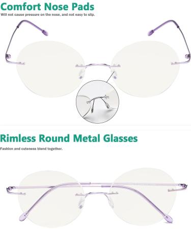 Eyekepper Frameless Progressive Blue Light Filter Reading Glasses - Multifocus Retro Round Eyeglasses for Men & Women - Purple +3.00 - Buy Online on GoSupps.com