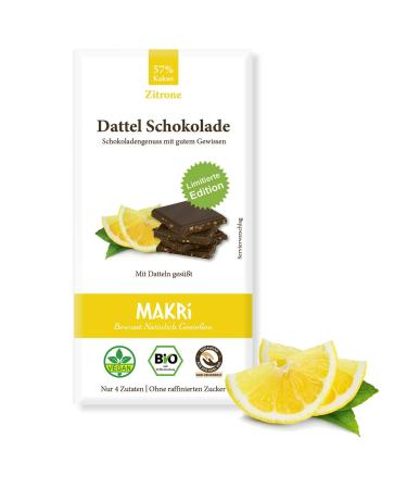 Makri Bio Dattel Chocolate - without refined sugar sweetened with dates vegan & fair trade (5 plates lemon 57%) lemon 57% 5 plates