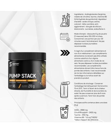 INSPORT Nutrition - Pump Stack - Multi-component product - AAKG - Citrulline malate - Taurine - Vitamin B6 - Professional Sports Supplement - 45 Servings - 270g Powder - Taste: (Pineapple) - Buy Online on GoSupps.com