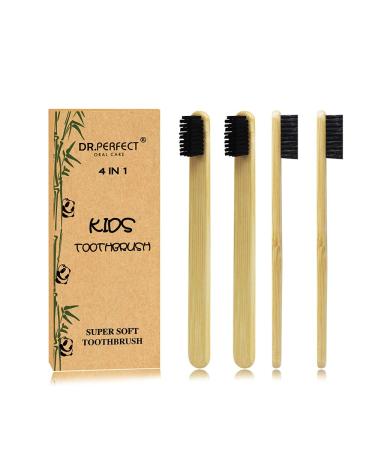 Dr.Perfect Kids Bamboo Toothbrush Child Size Waterproof & Anti-Moldy Pack of 4