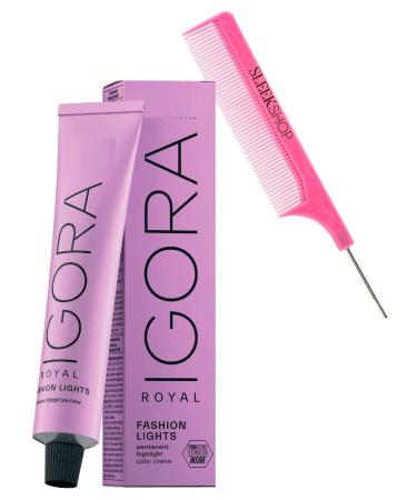 Comb + IGORA ROYAL FASHION LIGHTS L-89 Red Violet Permanent Cream Highlight Hair Color Dye by Schwarzkapf (Newest 2024-2025 Version with SLEEKSHOP PINK Comb)