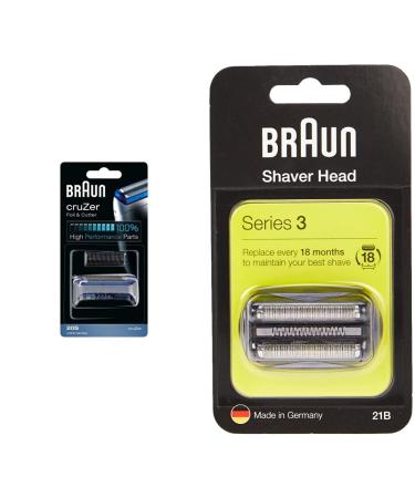 Brown electric shaver shaving head replacement shear compatible with razor men cruzer 20s silver & series 3 electric shavers shaving head compatible with razor men Series 3 21b black 20s bundle Schnerscherkopf 20S + 21b