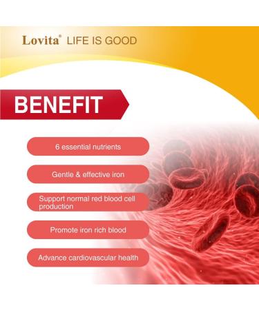 Lovita Iron 18mg 6-in-1 Supplement for Women - Vegan Iron with Vitamin C, Dong Quai & B12 - Supports Red Blood Cell Production - 120 Capsules - Buy Online on GoSupps.com