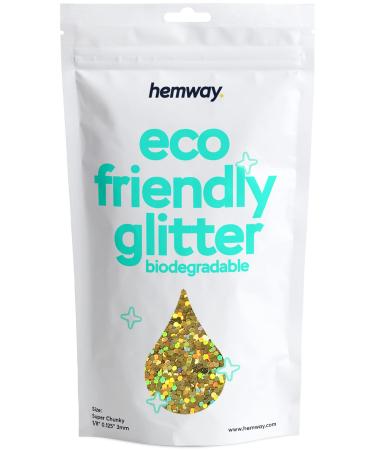 Hemway eco Friendly Biodegable Glitter 100g / 3.5 ounces Bio Cosmetic Safe Sparkle vegan for the face eyeshadow body hair nail and festival makeup - 1/8 "0.125" 3mm - Gold Holographic