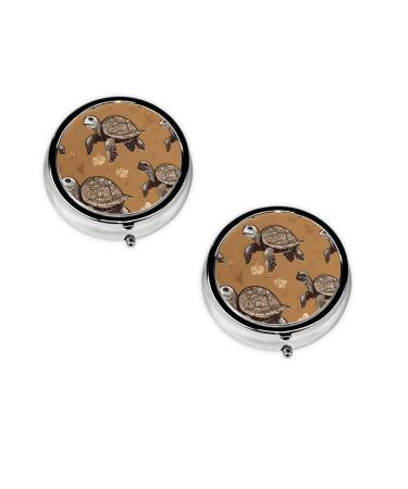 Sea Turtles Printed Mini Round Pill Box Pill Box 3 Compartment Medicine Pill Case Pill Organizer Travel Pillbox Portable Pill Box for Pocket Home Office Use