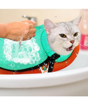 Adjustable Cat Grooming Bag | Anti-Scratch Sling for Bathing | Durable Mesh Restraint for Nail Trimming | Green - Buy Online on GoSupps.com