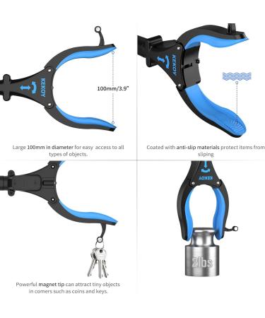 Kekoy Extendable Grabber Reacher Tool with Headlight 32 inch Foldable Lawn Trash Picker Upper Grabber 90° Rotating Anti-Slip Jaw Portable Claw Grabber for Elderly - Blue - Buy Online on GoSupps.com