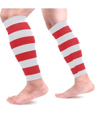 Calf Compression Sleeves for Men & Women - Red and White Striped Leg Support Socks (1 Pair - Buy Online on GoSupps.com