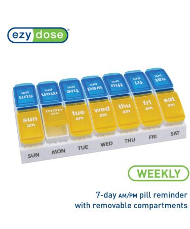 Ezy Dose Weekly AM/PM Pill Organizer - Large 7-Day Medicine Box with Pop-Out Compartments - Yellow and Blue Lids - Buy Online on GoSupps.com